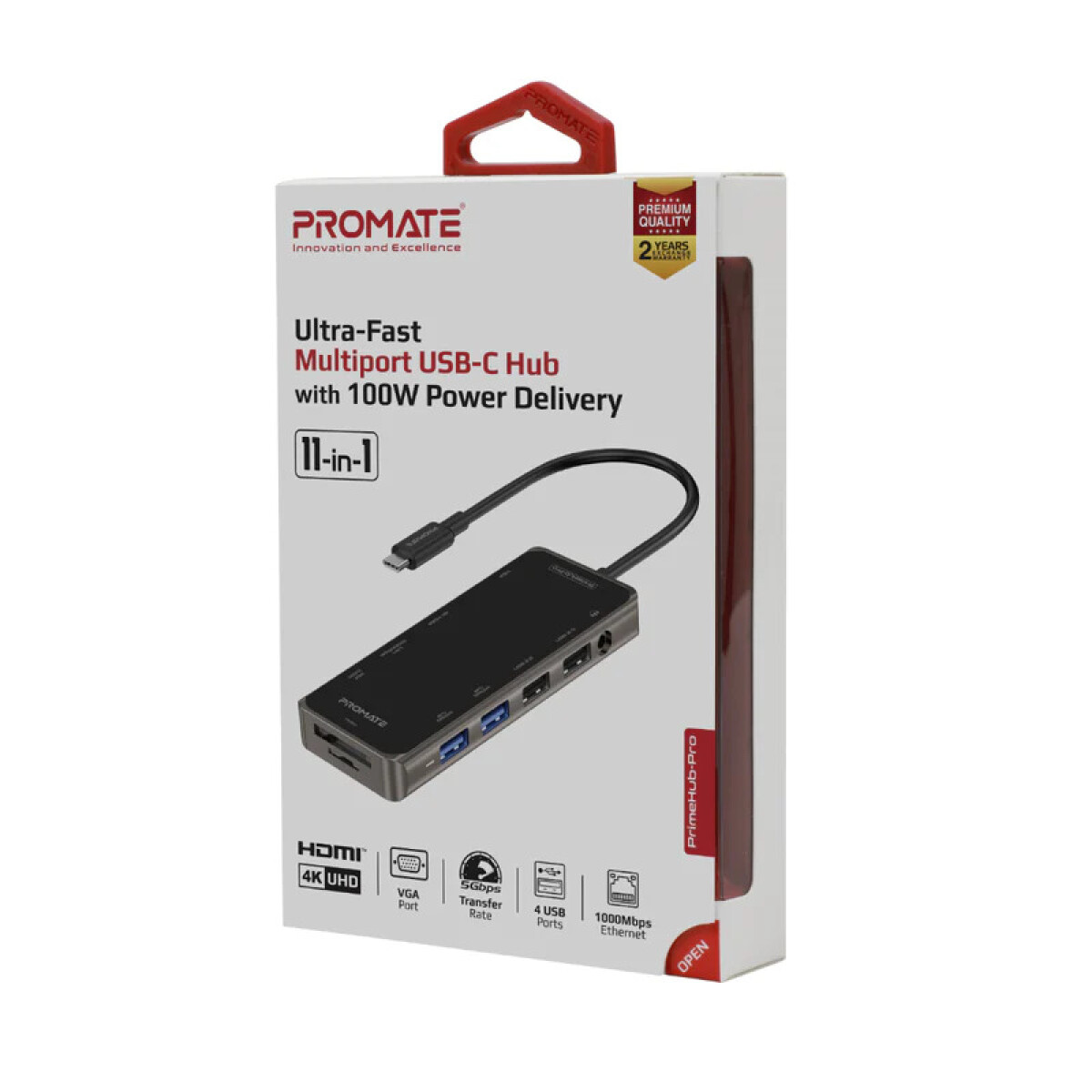 PROMATE PRIMEHUB-MINI HUB USB-C 110W/PD/HDMI/LAN/3USB 3.0/SD - 5934 