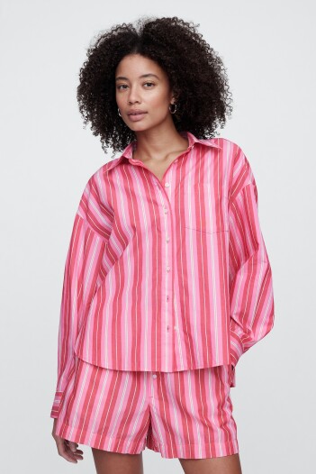 Camisa Poplin Big Shirt Mujer Pink Stripe