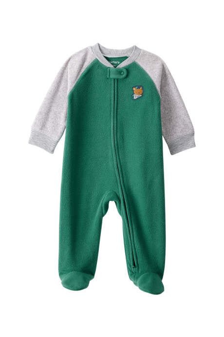 Pijama una pieza de micropolar, con pie, estampa oso Sin color