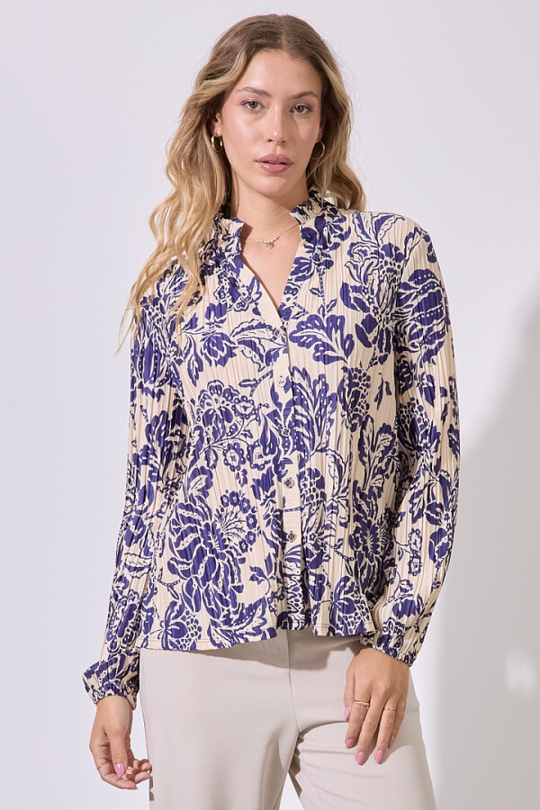 Blusa Plisada Print MULTI/AZUL