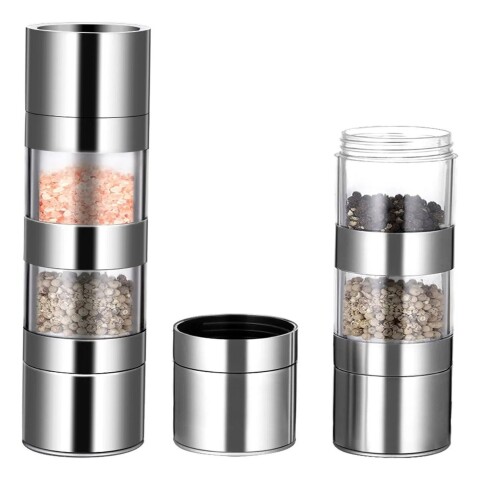 Molinillo Doble Sal Y Pimienta Acero Inox Ajustable 2 En 1 ® Variante Color Plateado