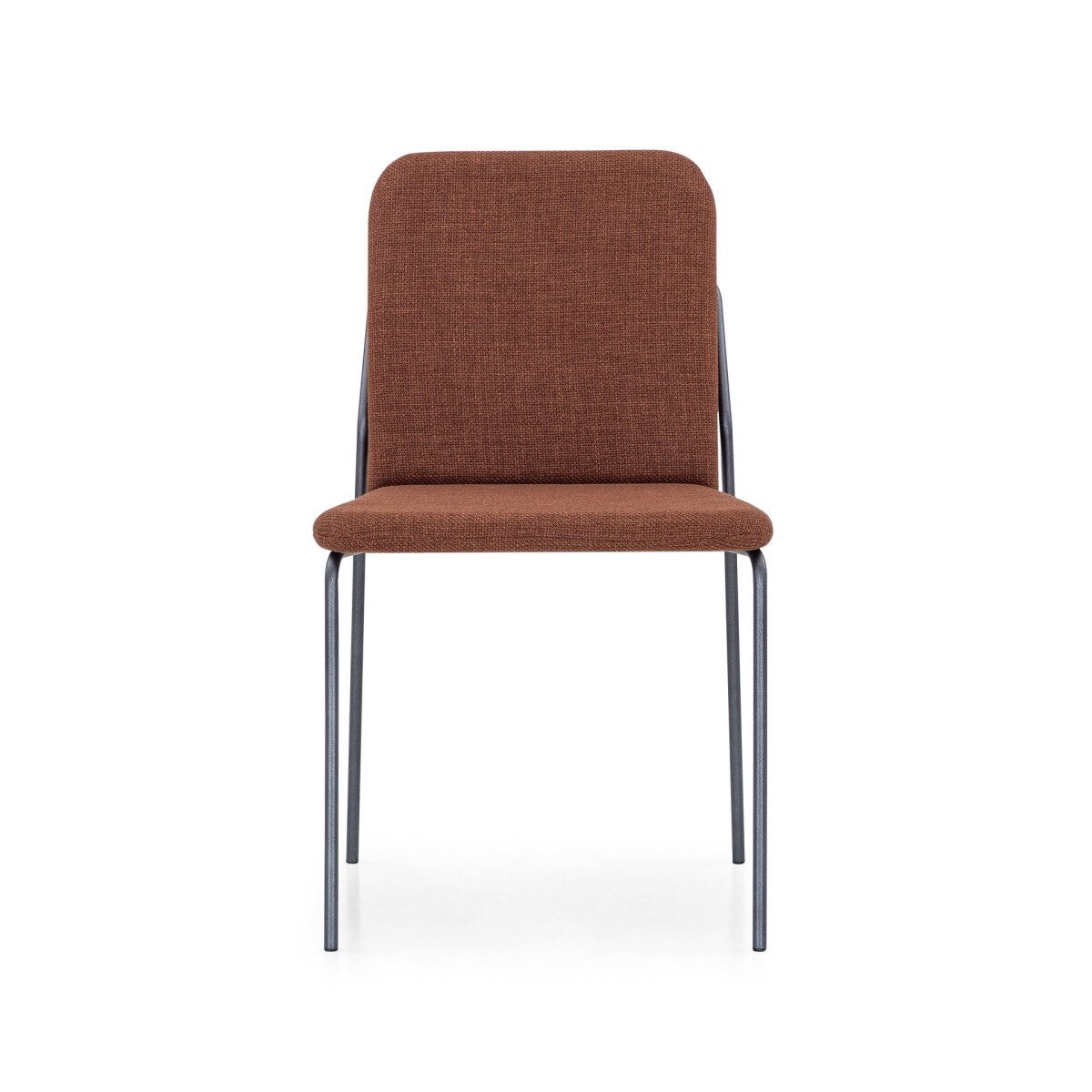 Silla patas metal grafito c/ circulo madera tela terracota 