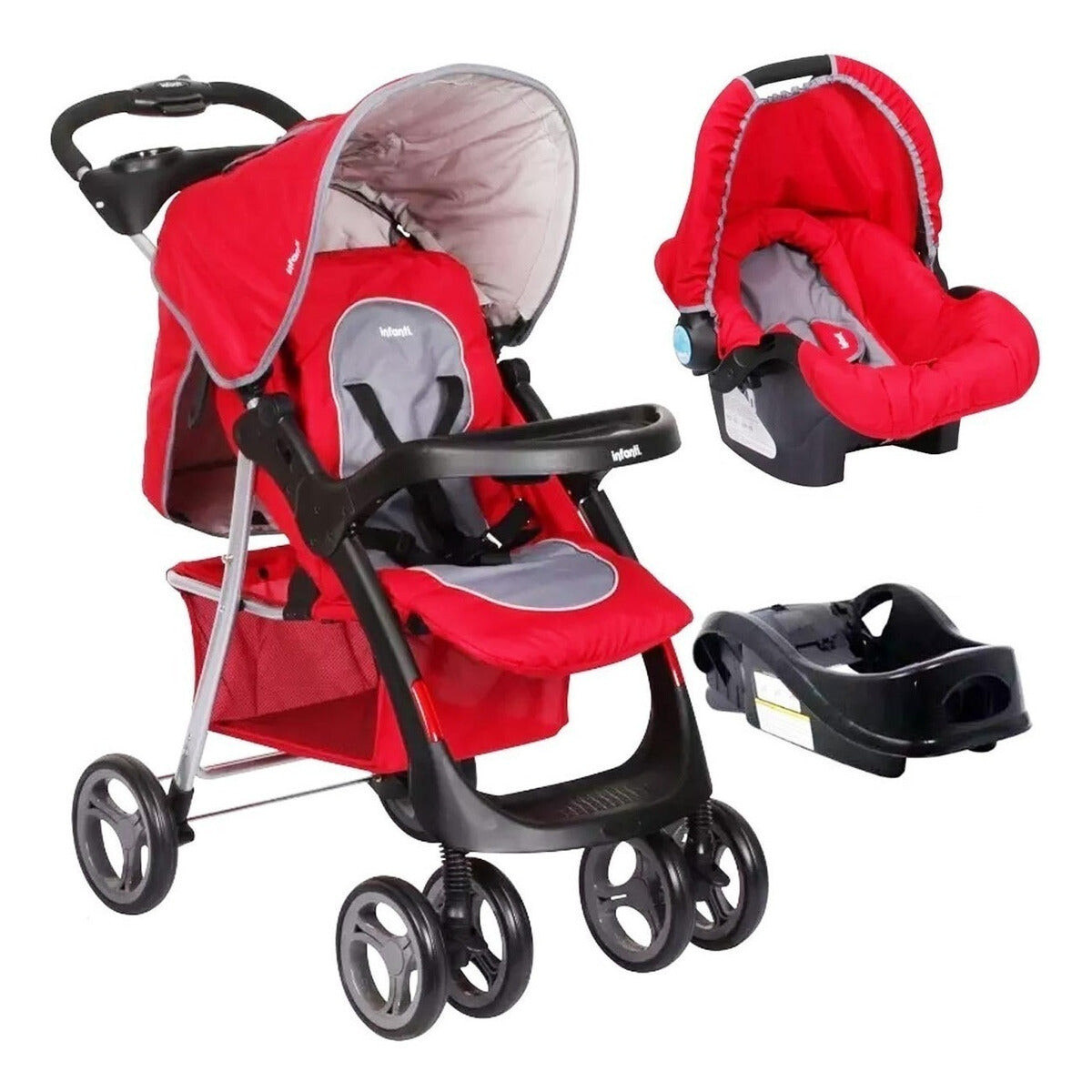Coche Pompeya Infanti Bebé 3 En 1 +baby Silla+ Base - Rojo 