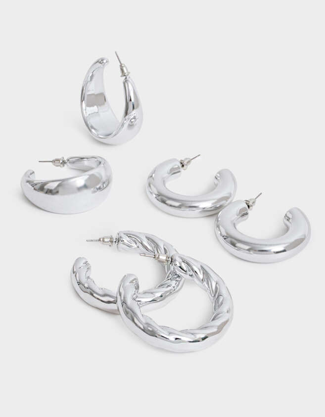 Aros Argollas Set Chunky Edition Set De Argollas Chunky Edition - Plateado