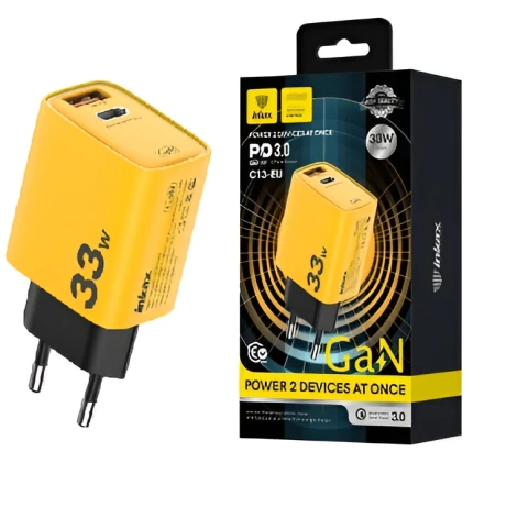 Cargador Inkax Usb-a+c 33W Amarillo 001