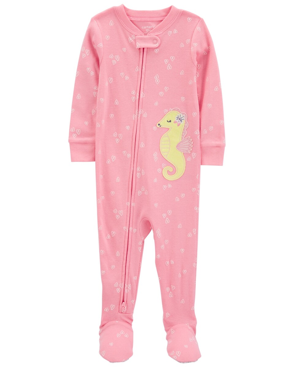 Pijama una pieza de algodón, estampa hipocampo. Talles 2-5T 