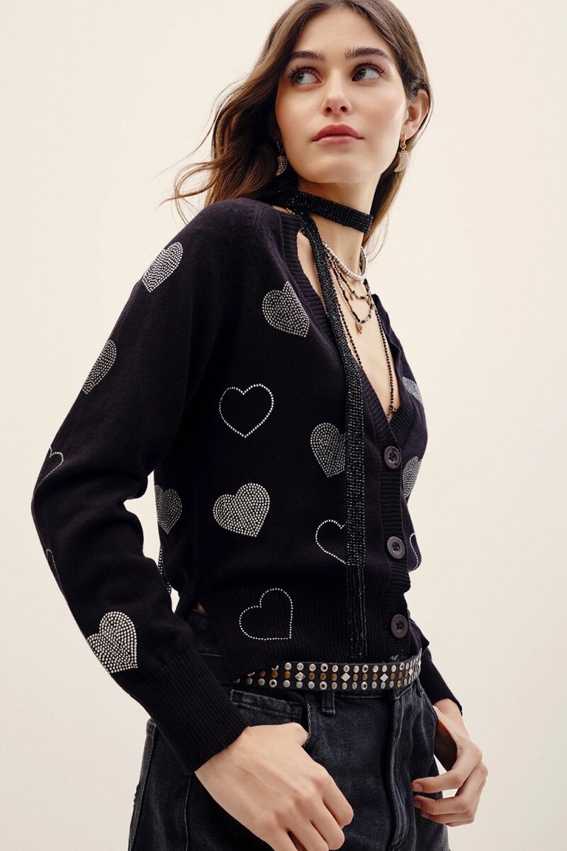 CARDIGAN HOTFIX HEARTS Negro