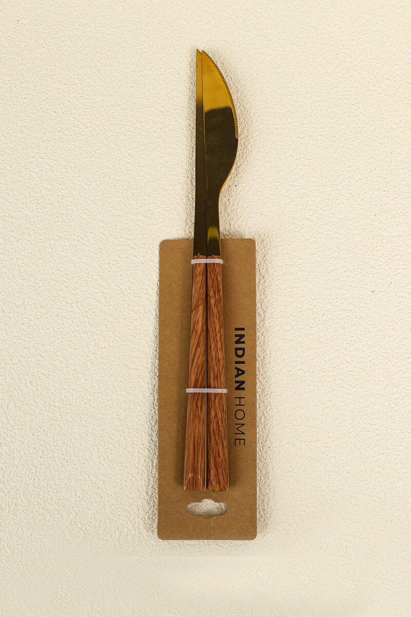 Cuchillo Mango Efecto Madera, Set 2pcs - Dorado 
