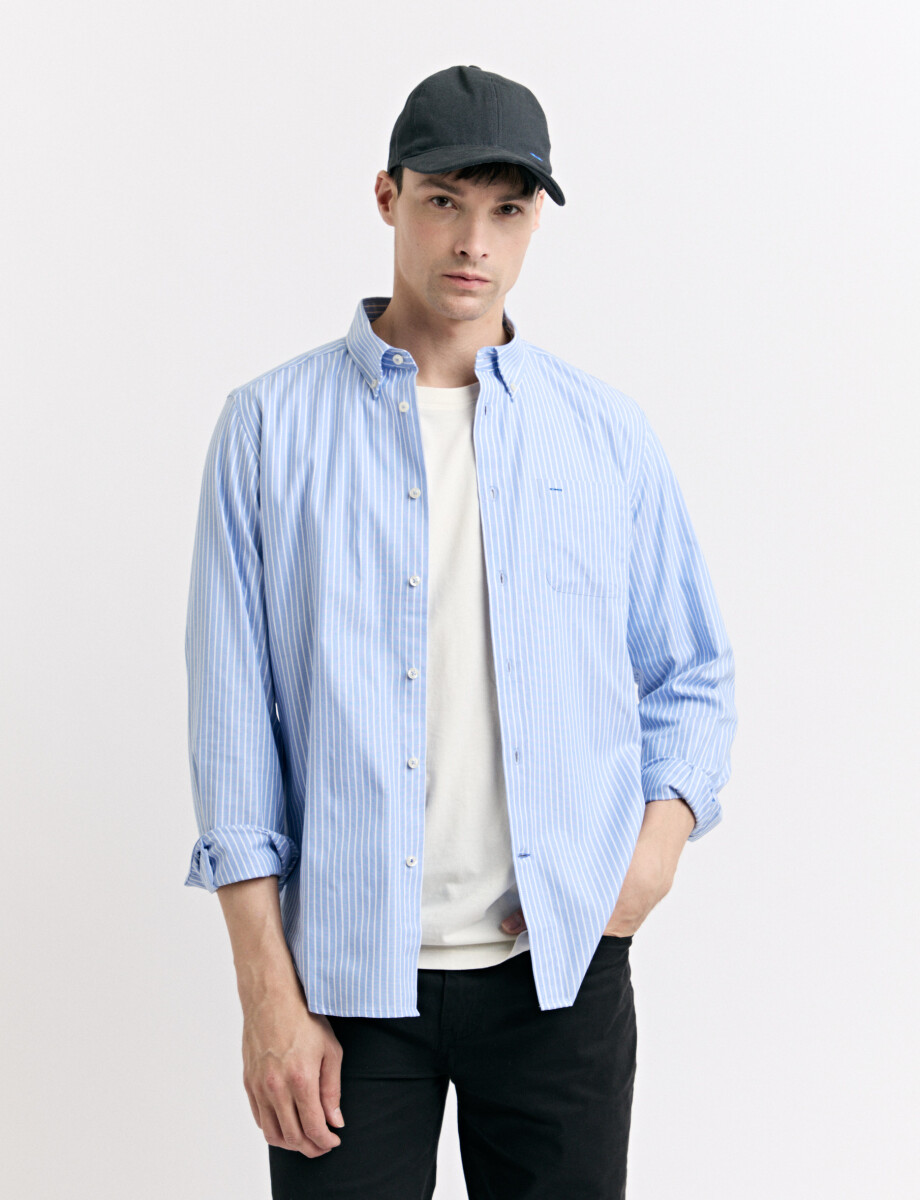 012608 CAMISA HARRINGTON LABEL Celeste/blanco