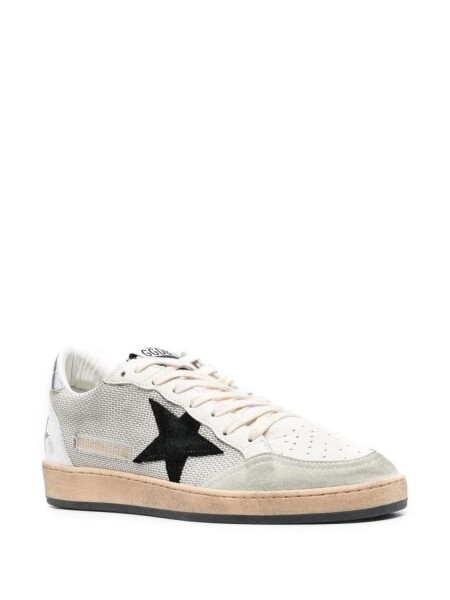 Golden Goose-Championes de malla y cuero acordonados, Ball star Blanco