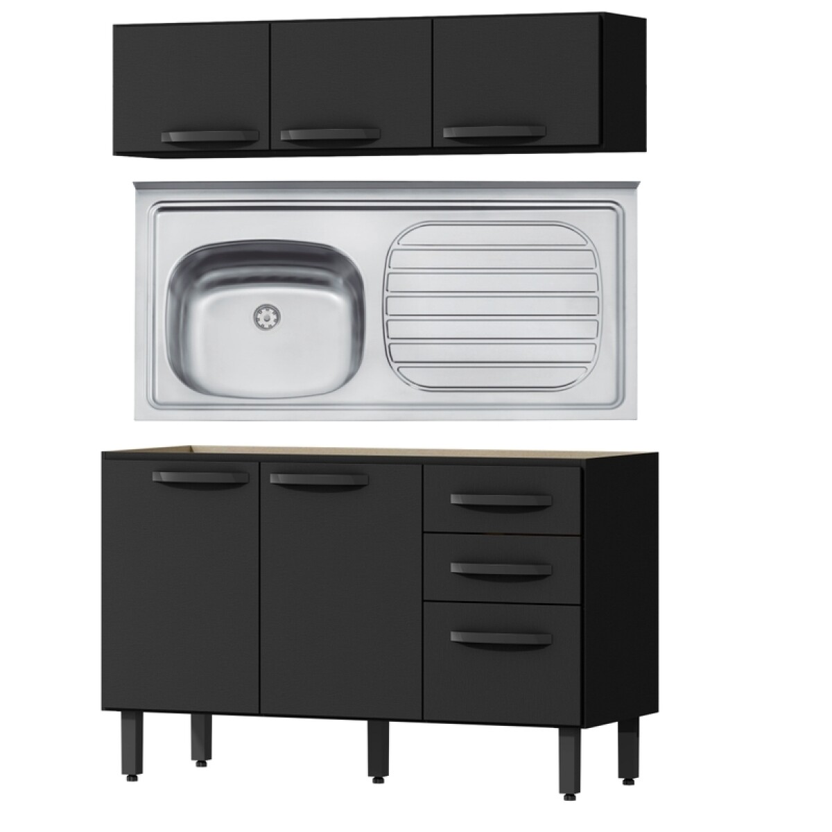 Kit de Cocina Bajo Mesada 3 Puertas y 2 Cajones con Pileta Izquierda Tramontina Acero Inox Y Areo 3 Puertas - Negro 