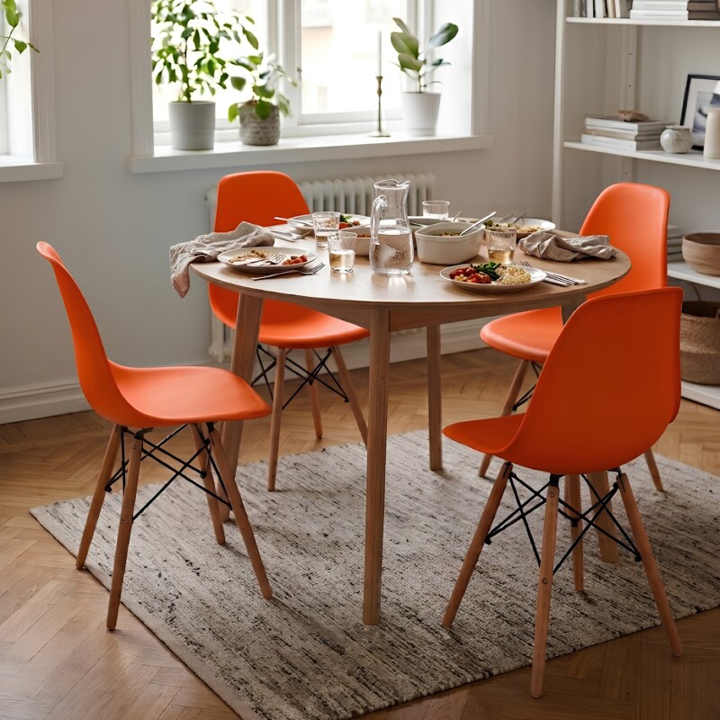 Pack 4 Sillas De Comedor Eames Lumax De Diseño Moderno Con Patas De Madera Naranja