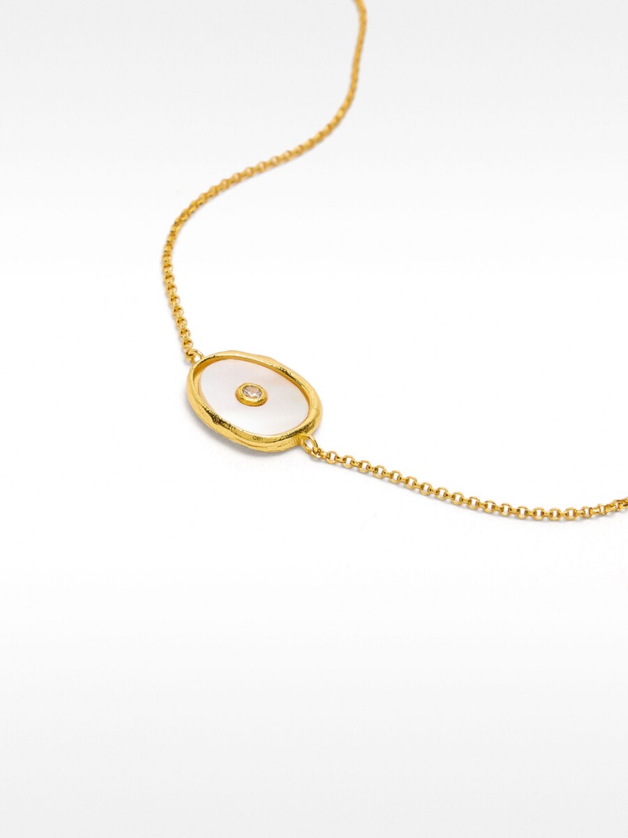 Pulsera De Perla De Agua Dulce Con Circonita - Plata De Ley 925 dorado