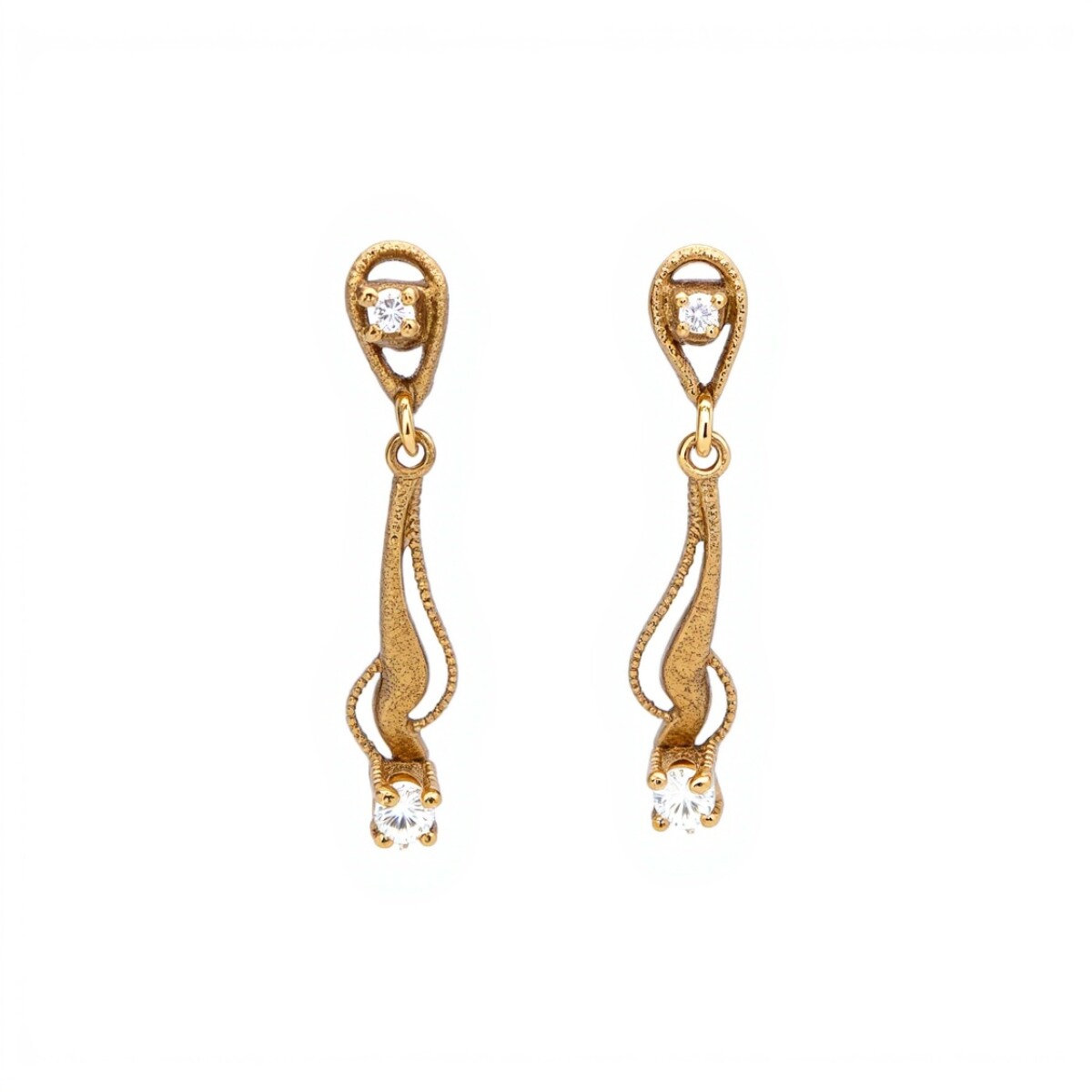 Caravanas colgantes Vintage de oro- Oro bajo - Zirconias - CA8097 - conpiedra 