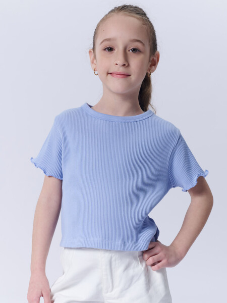 Remera Manga Corta Rib Celeste