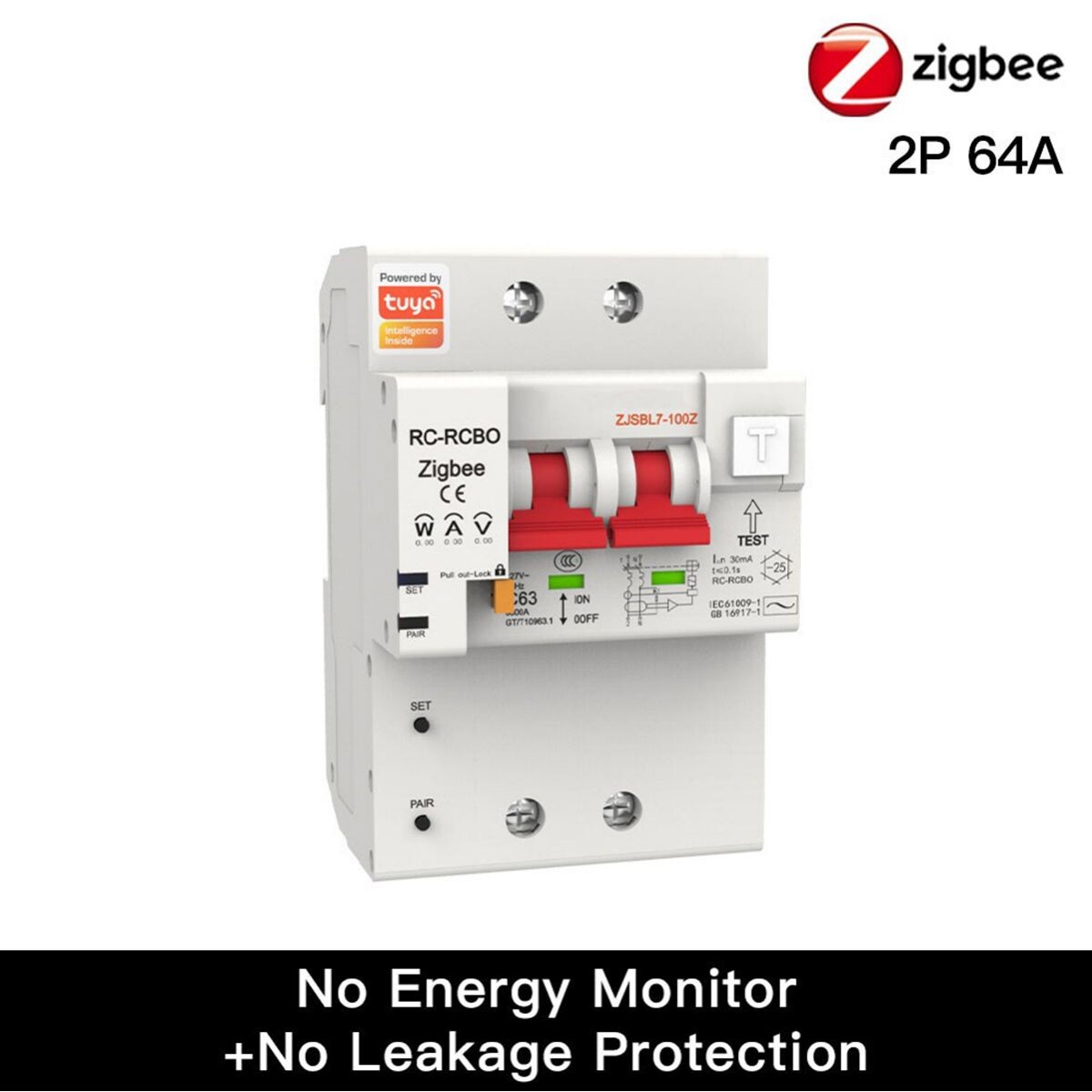 Llave Electrica 2P Zigbee 64A Monit. Consumo Tuya 