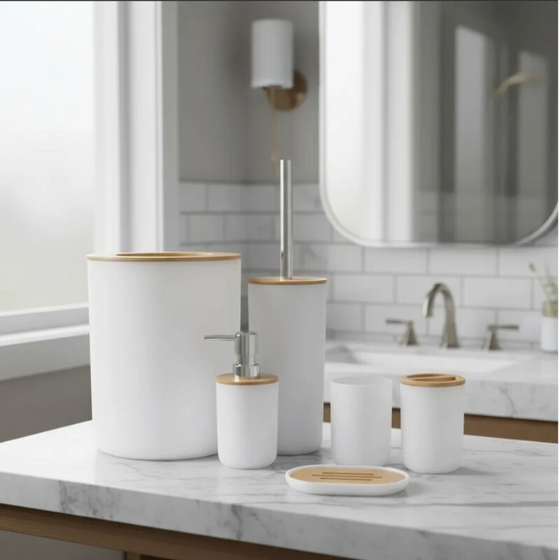 Set De Baño Juego De Accesorios Para Baño 6 Piezas Completo Color blanco