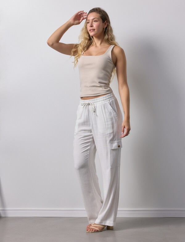 Pantalon Cargo Lino BLANCO