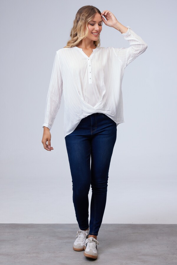 Blusa Lineas Botones BLANCO/AZUL