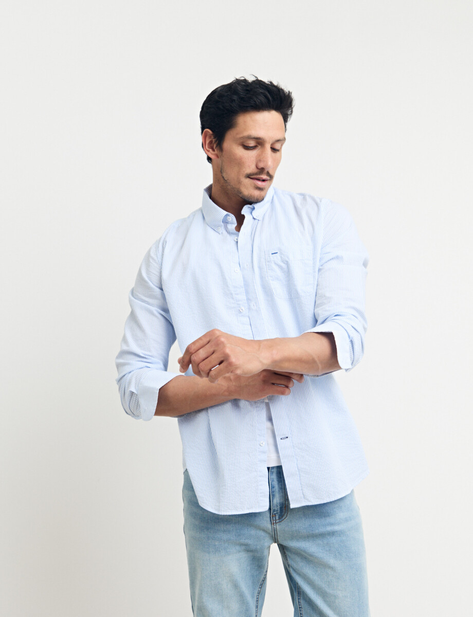 012571 CAMISA HARRINGTON LABEL Blanco/celeste