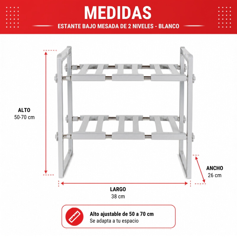 Estante bajo mesada de 2 niveles BLANCO