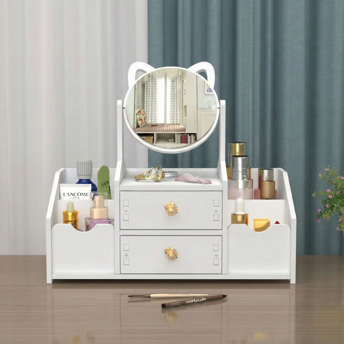 Organizador Maquillaje Cosmético Espejo Gatito Makeup 