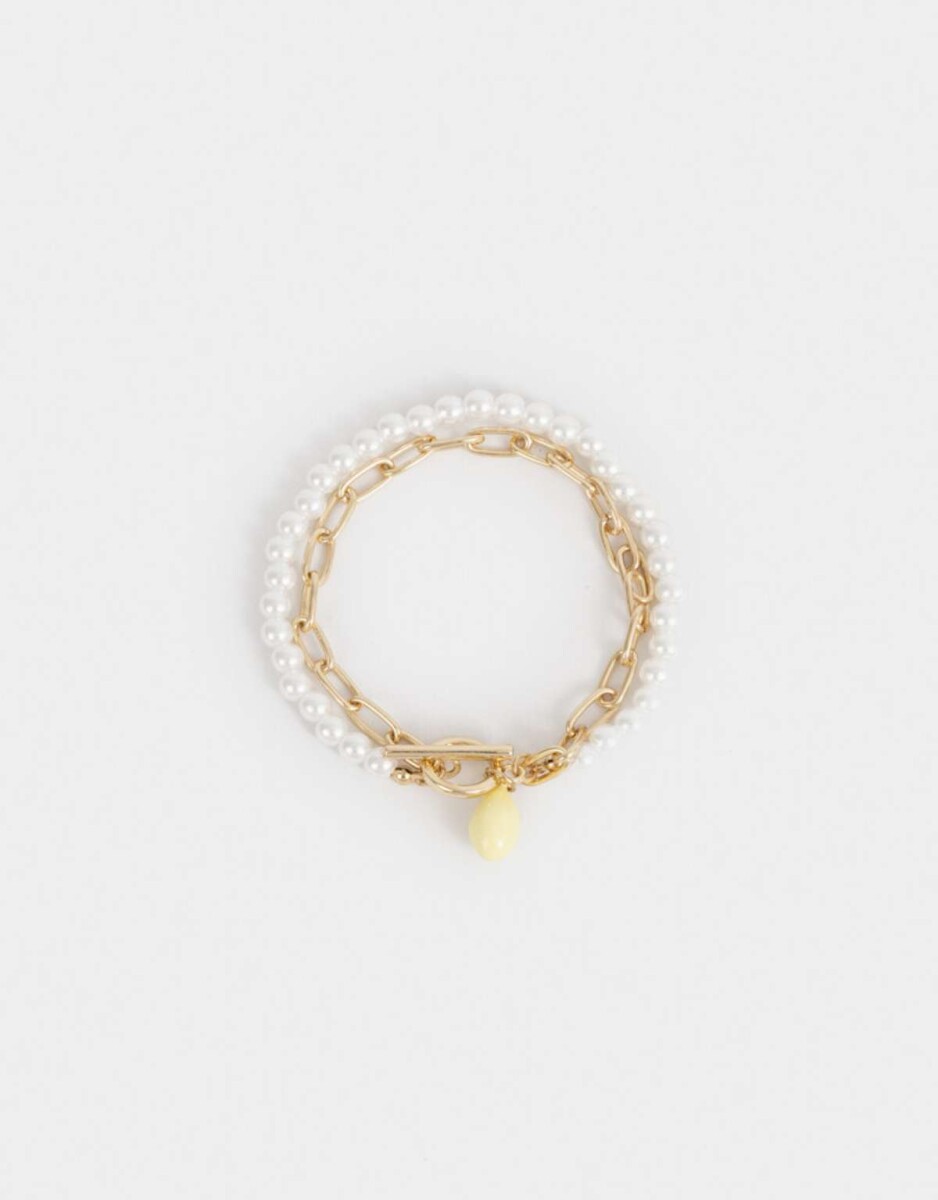 Pulsera Flexible Con Perlas - Dorado 