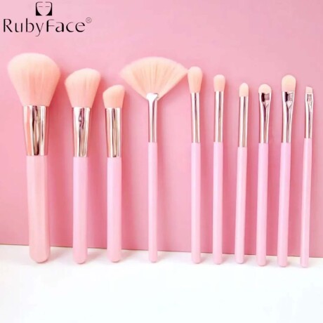 Set Completo Brochas Pinceles Maquillaje 10 Pzas con Estuche Rosa