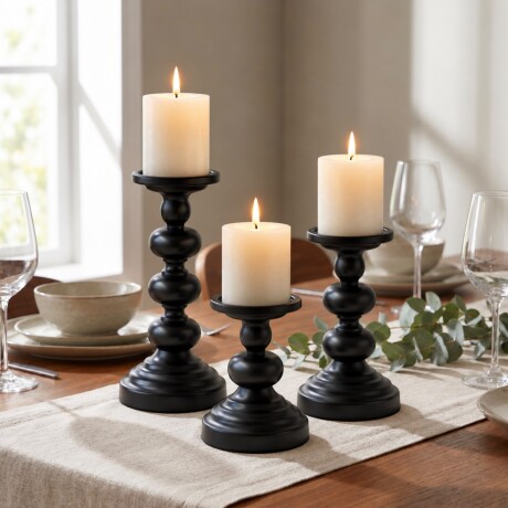 Juego de 3 Candelabros Decorativos Negros Juego de 3 Candelabros Decorativos Negros