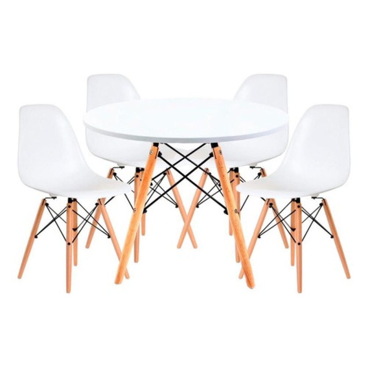 Juego de comedor Con Mesa Circular de 80cm + 4 Sillas Eames - Blanco 