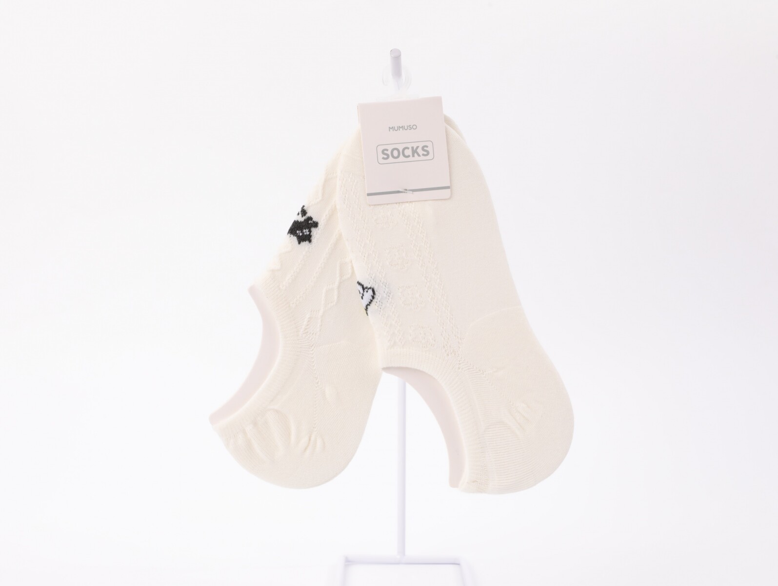CALCETINES BAJOS DE MUJER CON GATO Y PERRO CARICATURA (2 PARES/BLANCO) 