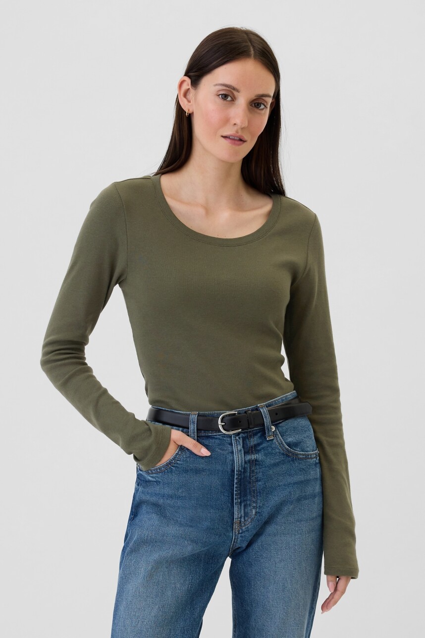 Remera Básica Cuello Redondo Manga Larga Mujer Olive Night