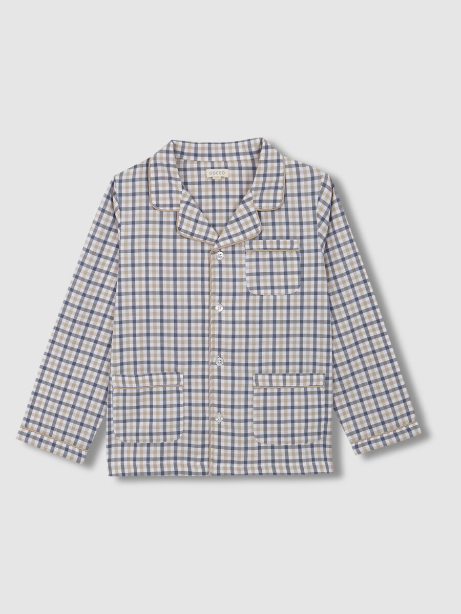 Pijama De Cuadro Vichy Gris Azulado