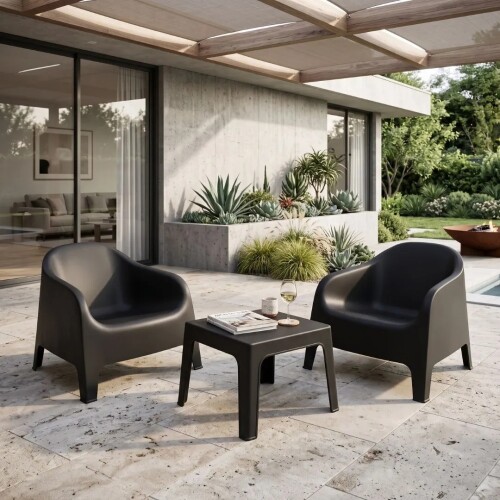 Juego De Jardín Skarpo - 2 Sillas + Mesa Master Apilables Negro