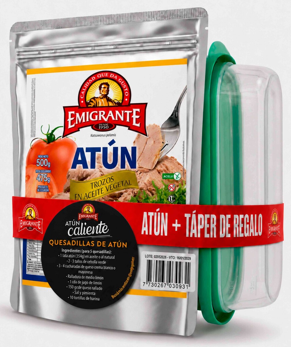 ATUN TROZOS EMIGRANTE 500G ACEITE + TUPPER 