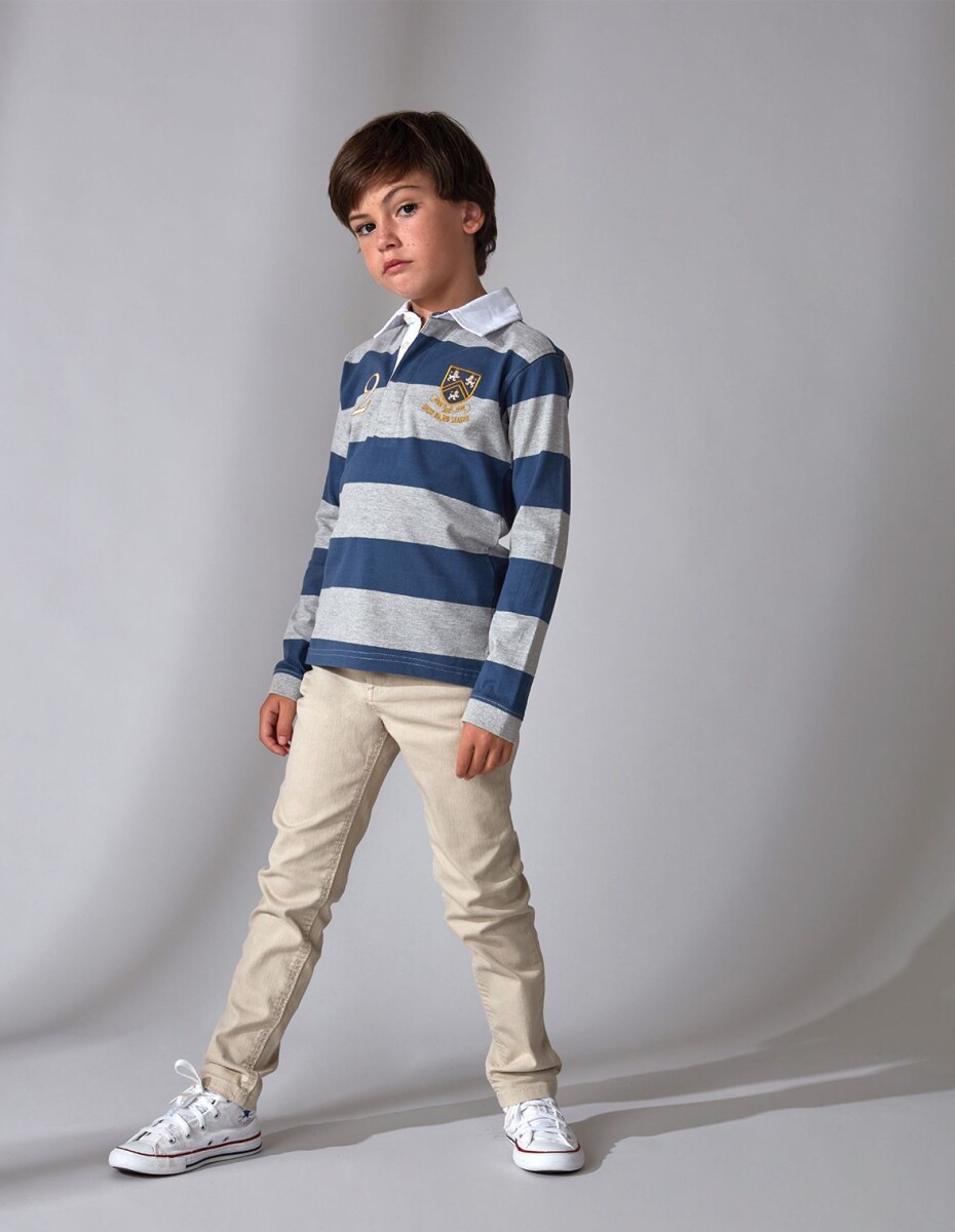 Polo Rayas Con Parches - Azul 