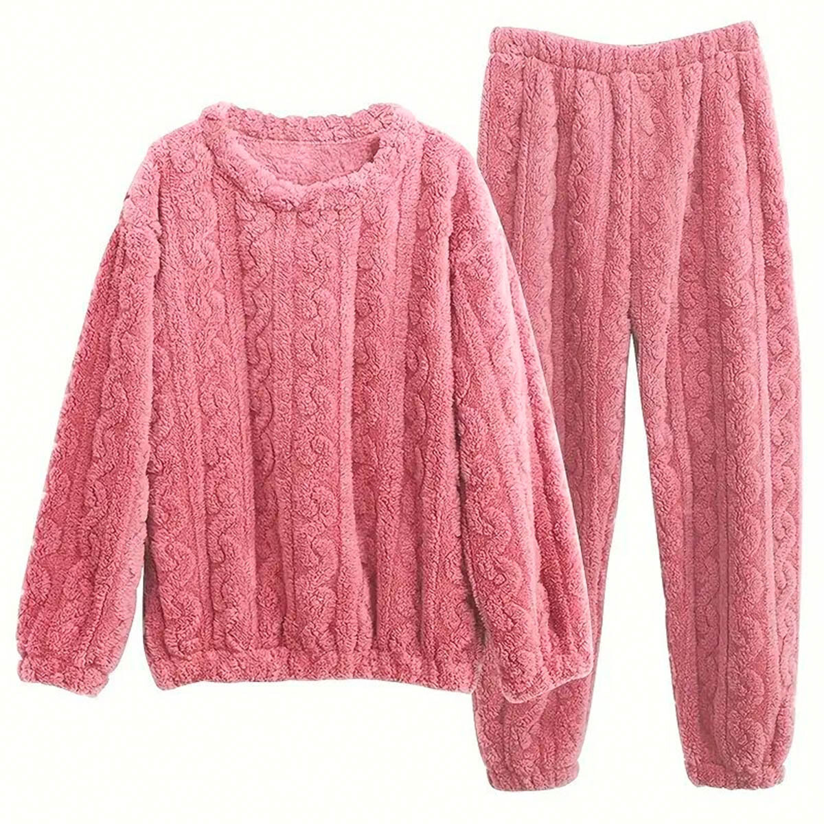 Conjunto Pijama Jogging Peluche Abrigo Buzo Pantalón - Rosa 