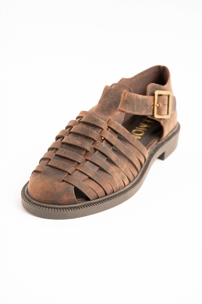 Sandalias Cangrejeras Cuero Chocolate