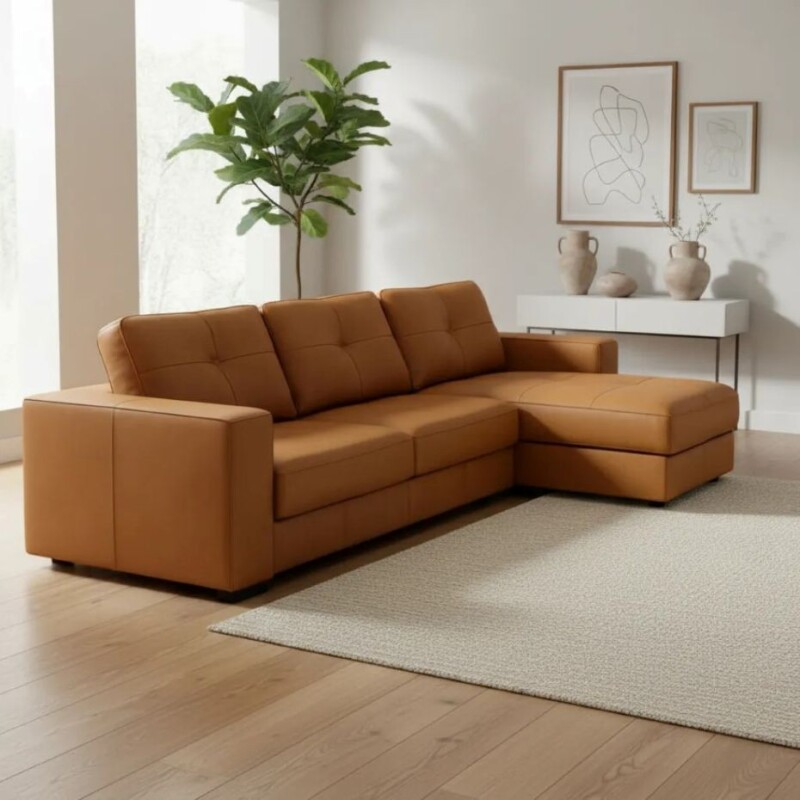 SOFA DOMINI 3 CUERPOS + CHAISE - TAPIZADO EN CUERO VACUNO COLOR MARRON SOFA DOMINI 3 CUERPOS + CHAISE - TAPIZADO EN CUERO VACUNO COLOR MARRON