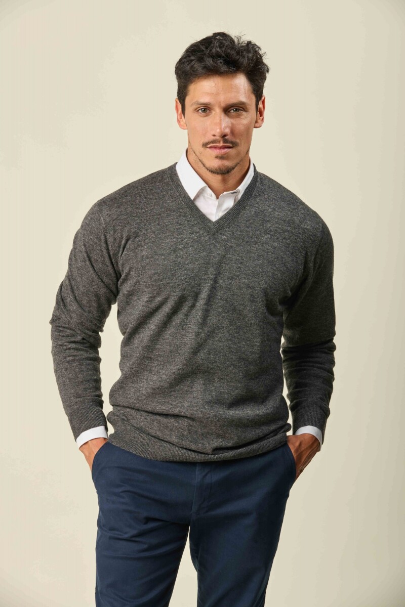 Buzo Lambswool Escote V - Gris Oscuro 