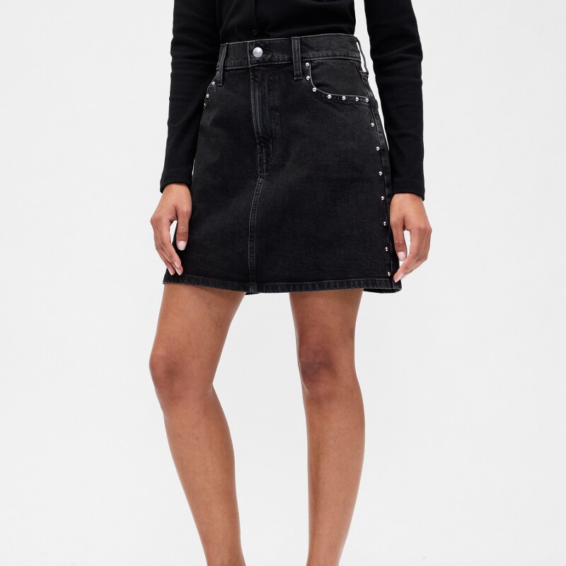 V-DENIM MINI STUD SKIRT BLACK WASH