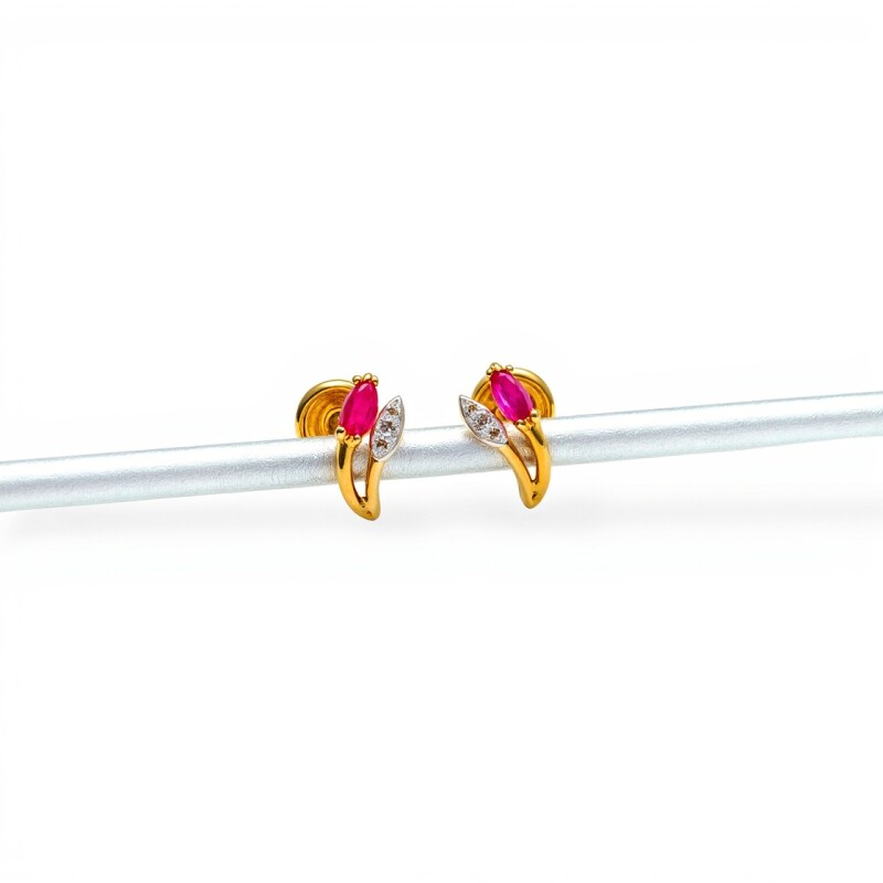 Caravanas Rubí Flor oro - Oro bajo - Rubí- CA8019 conpiedra