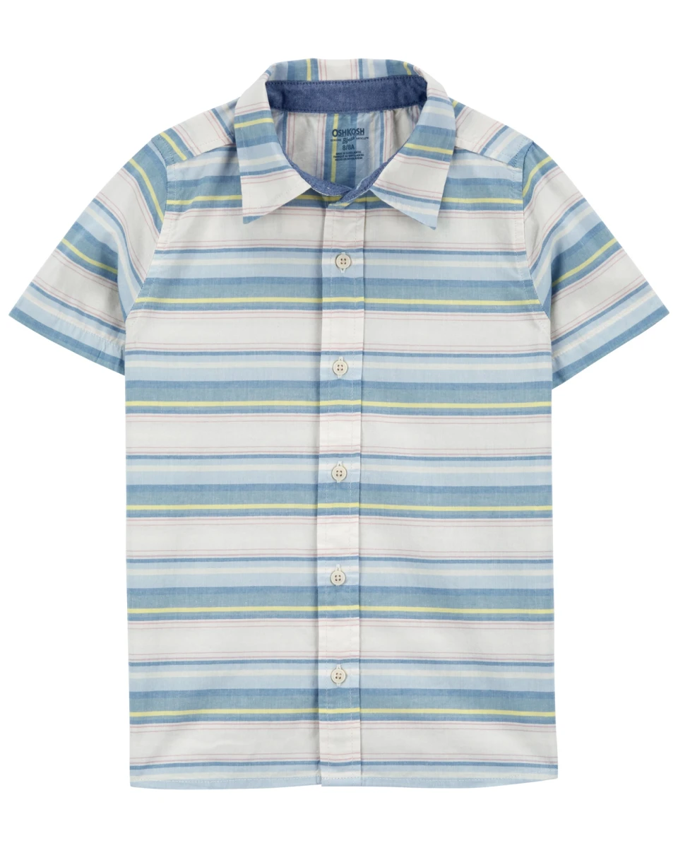 Camisa de algodón, manga corta diseño a rayas. Talles 6-14 