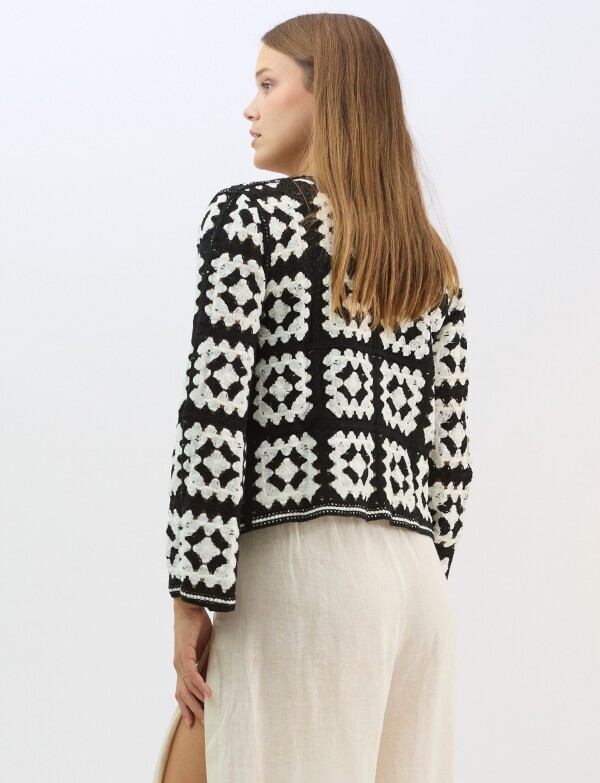 Cardigan Calado Con Lazo NEGRO/BLANCO