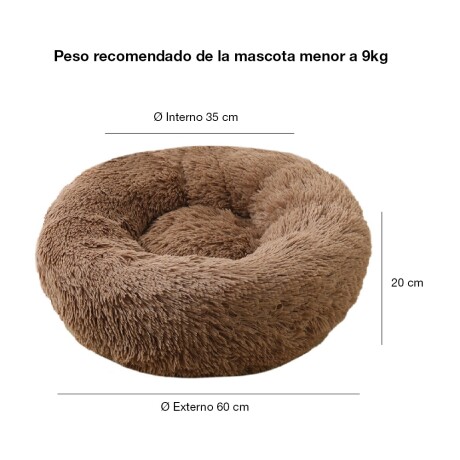 Cama Cucha Puff Redondo 60cm de Felpa p/ Mascotas Perro Gato Marrón Claro