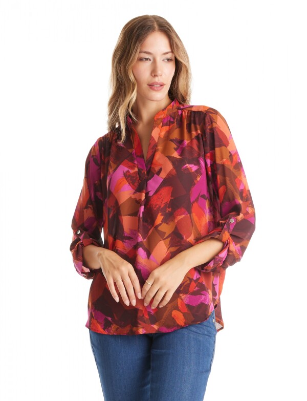 Blusa Gasa Print MULTI/MARRON