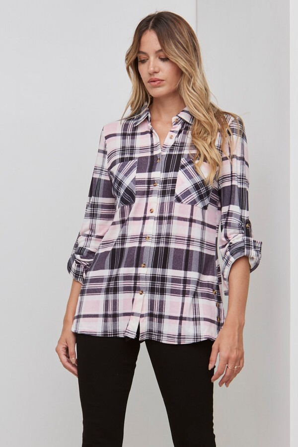 Camisa Soft Cuadros NEGRO/ROSA