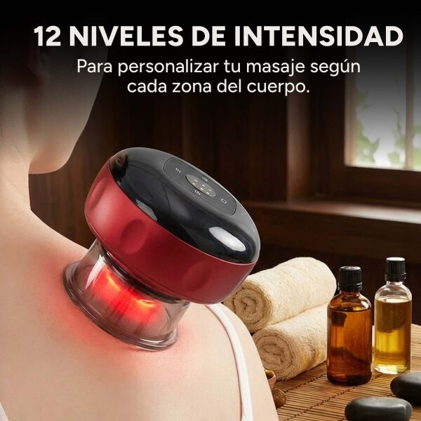 Masajeador Eléctrico Ventosa Vacío Recargable Terapeutico Color Rojo
