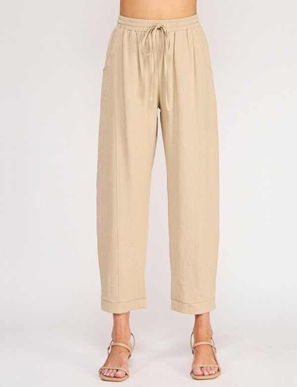 Pantalon Lino Pretina Elastizada BEIGE