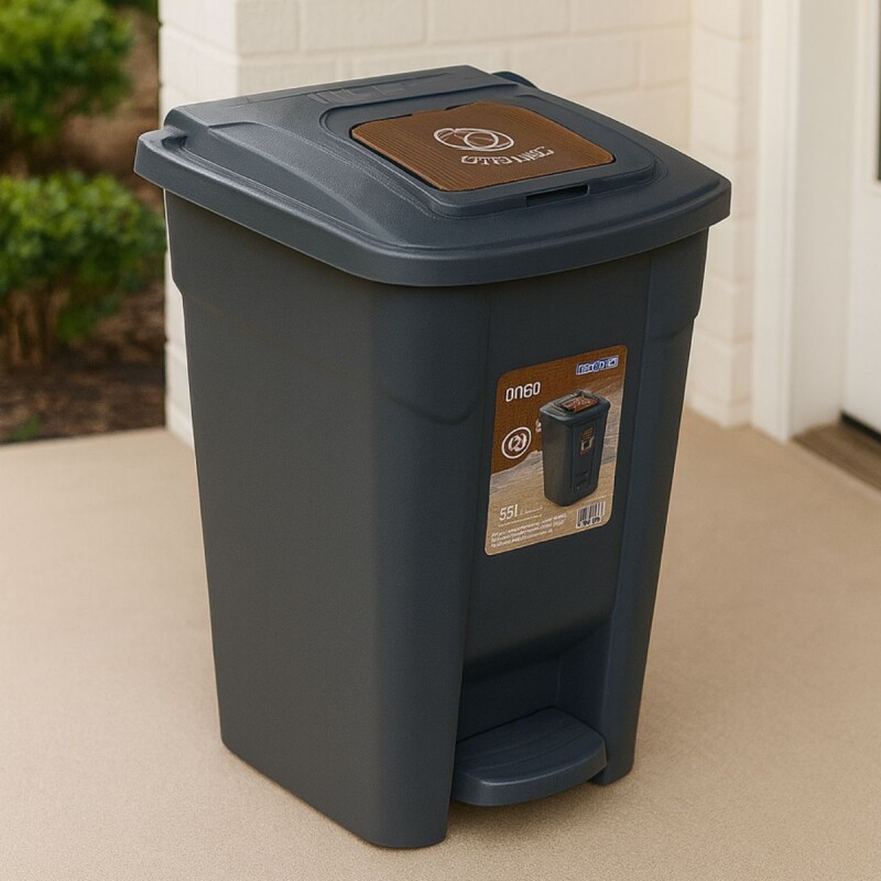 Tarro de residuos con ruedas pedal 60 lts MARRON